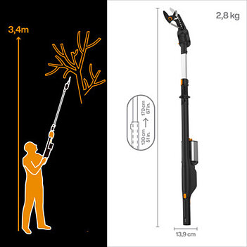 Сучкоріз акумуляторний телескопічний Fiskars eLopper (1082299) - без акумулятора та зарядного пристрою