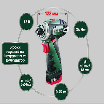 Аккумуляторная дрель-шуруповерт Metabo POWERMAXX BS (600079550)