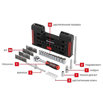 Набор инструмента INTERTOOL STORM Cr-V 1/4" 57 ед. (VT-3657)