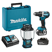 Аккумуляторная дрель-шуруповерт Makita + радиоприемник аккумуляторный с фонарем (SET-DDF484RTE-0725)