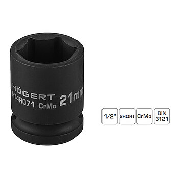 Головка торцевая 6-гранная ударная Hoegert Cr-Mo 1/2" 21 мм (HT4R071)