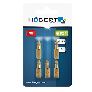 Біта Pozidriv Hoegert S2 1/4" PZ1 5 шт. (HT1S384)