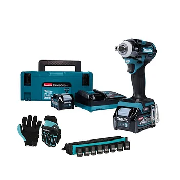 Гайковерт ударный аккумуляторный Makita + набор головок 6-гранных ударных 8 шт. + перчатки противоударные L (SET-TW005GD201-0826)