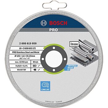 Круг отрезной по металлу Bosch PRO Stainless Steel and Metal 125 x 1,6 x 22,23 10 шт. (2608619050)