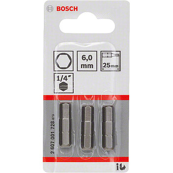 Біта Hex Bosch Extra Hard 1/4" 6,0 мм 3 шт. (2607001728)