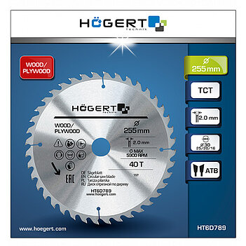 Диск пильный по дереву Hoegert Mn65 255х2,0х30 мм (HT6D789)