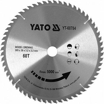 Диск пиляльний по дереву Yato 305x30x2,2 мм (YT-60784)