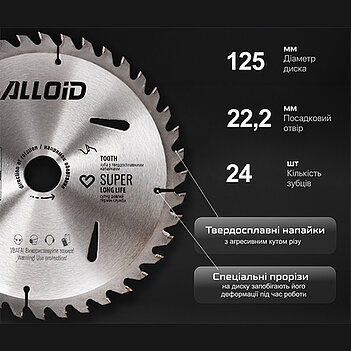 Диск пиляльний по дереву Alloid 125х22,20 мм (WS-12524)