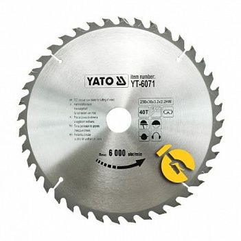 Диск пиляльний по дереву і пластику Yato 250х30х2,2 мм (YT-6071)