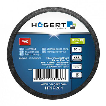 Стрічка ізоляційна Hoegert 20м х 19мм (HT1P281)