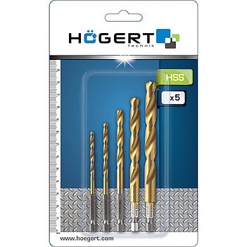 Набір свердел по металу Hoegert HSS 5 шт. (HT6D180)