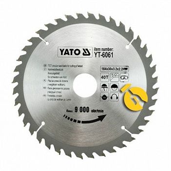 Диск пиляльний по дереву і пластику Yato 184х30х2,2 мм (YT-6061)