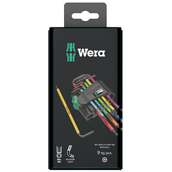 Набор ключей Torx Ball  Г-образных WERA 967 SPKL/9 BO Multicolour 9 шт. с отверстием и шаром с магнетизатором (05073599001)