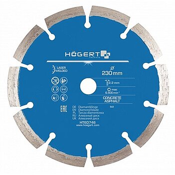 Диск алмазный сегментированный Hoegert 230х22,2х2,2 мм (HT6D746)