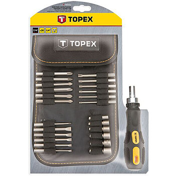 Отвертка с набором бит и головок TOPEX Cr-V 26 шт. (39D352)