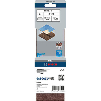 Шліфувальна стрічка Bosch PRO X440 75х533 мм P120 3 шт. (2608607258)