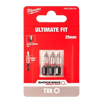 Біта ударна Torx Milwaukee Shockwave Impact Duty 1/4" TX8 3 шт. (4932500359)