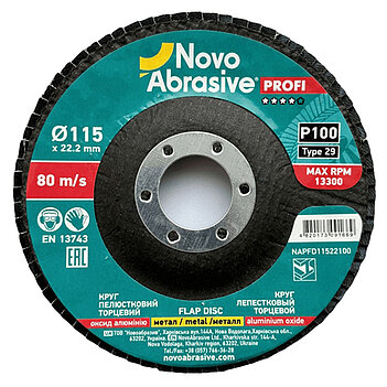 Круг пелюстковий шліфувальний NOVOABRASIVE Profi 115мм х Р100 (NAPFD11522100) Круг пелюстковий шліфувальний NOVOABRASIVE Profi 115мм х Р100 (NAPFD11522100)