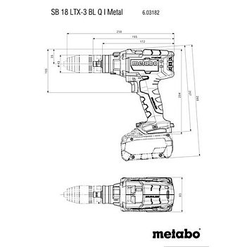 Акумуляторий ударний дриль-шурупокрут Metabo SB 18 LTX-3 BL Q I (603182840) - без акумулятора та зарядного пристрою