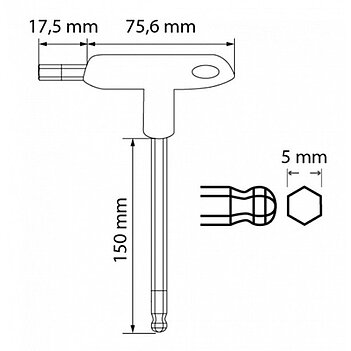 Ключ шестигранный Г-образный с шаром длинный Hoegert S2 5,0 мм (HT1W855)