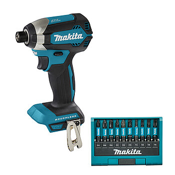 Аккумуляторный ударный шуруповерт Makita + набор бит (SET-DTD153Z-0824) - без аккумулятора и зарядного устройства