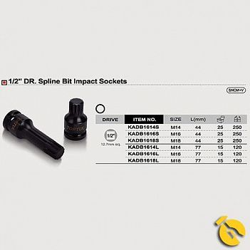 Головка торцевая с битой Spline ударная Toptul 1/2" M16 (KADB1616S)