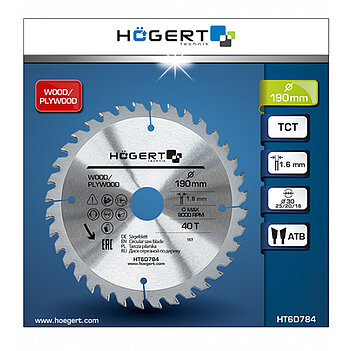Диск пиляльний по дереву Hoegert Mn65 190х1,6х30 мм (HT6D784)
