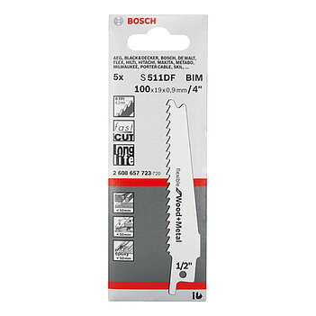 Полотно пильное по дереву и металлу Bosch Flex for Wood Metal S511DF 100мм 5шт (2608657723)