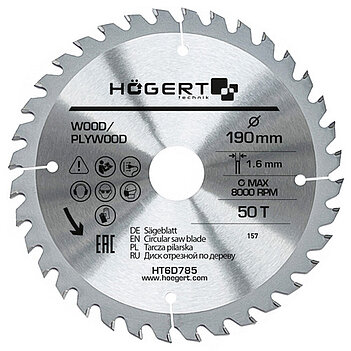 Диск пиляльний по дереву Hoegert Mn65 190х1,6х30 мм (HT6D785)