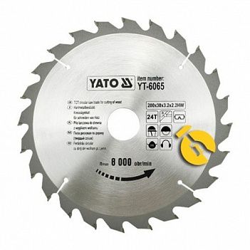 Диск пиляльний по дереву і пластику Yato 200х30х2,2 мм (YT-6065)