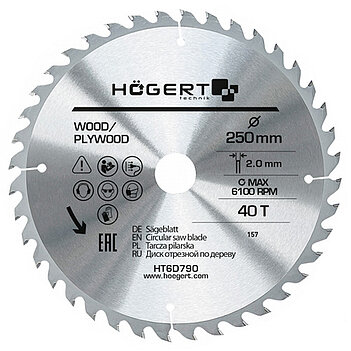 Диск пиляльний по дереву Hoegert Mn65 250х2,0х30 мм (HT6D790)