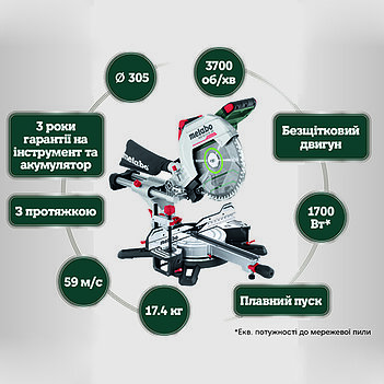 Пила торцовочная аккумуляторная Metabo KGS KGS 18 LTX BL 305 (614305850) - без аккумулятора и зарядного устройства