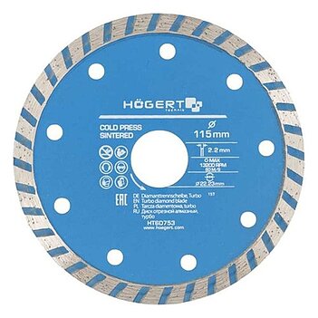 Диск алмазный турбо Hoegert 115х22,23х2,2 мм (HT6D753)