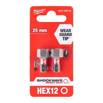 Біта ударна Hex Milwaukee Shockwave Impact Duty 1/4" 12,0 мм 2 шт. (4932430900)