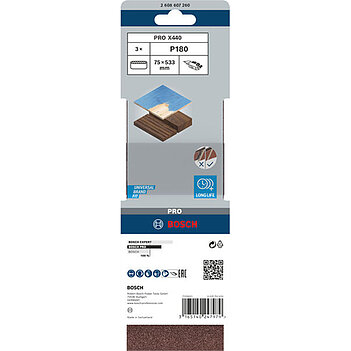Шліфувальна стрічка Bosch PRO X440 75х533 мм P180 3 шт. (2608607260)