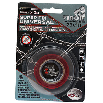Скотч двухсторонний акриловый Virok Super Fix Universal 12 мм х 2 м 1 шт. (23V111)