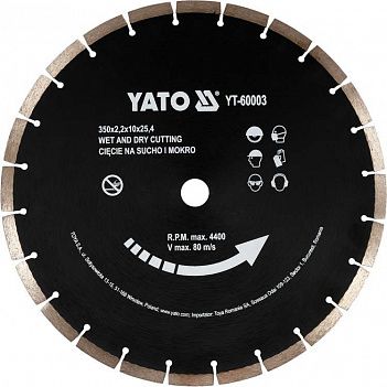 Алмазный диск сегментированный Yato 350x25,4х3,4 мм (YT-60003)
