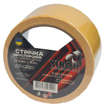 Скотч двухсторонний Virok на тканевой основе 50 мм х 10 м 1 шт. (23V280)
