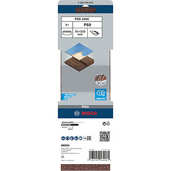 Шлифовальная лента Bosch PRO X440 75х533 мм P60 3 шт. (2608606070)