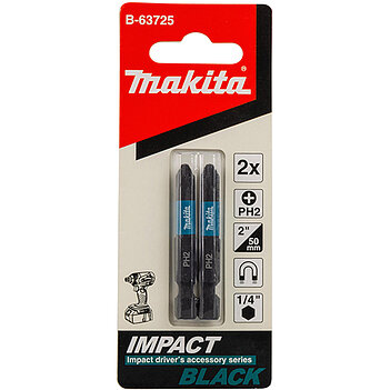 Бита ударная магнитная Phillips Makita Impact Black 1/4" PH2 2шт (B-63725)