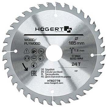 Диск пильный по дереву Hoegert Mn65 185х1,6х30 мм (HT6D778)