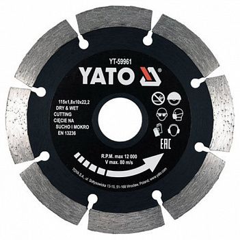 Диск алмазний сегментований Yato 115x22,2x1,8 мм (YT-59961)