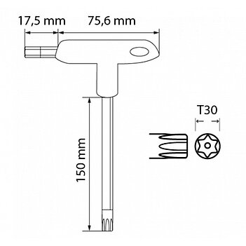 Ключ Torx Security Г-подібний з отвором довгий Hoegert S2 ТT30 (HT1W874)