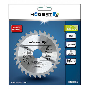 Диск пиляльний по дереву Hoegert Mn65 160х1,4х30 мм (HT6D775)