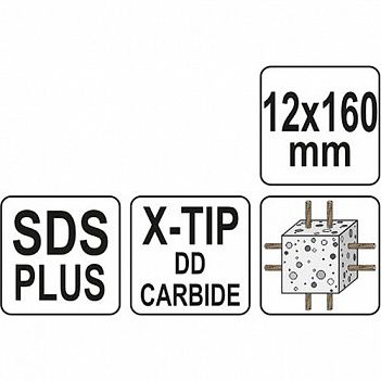 Бур по бетону Yato SDS-Plus Premium Х-TIP 12х160 мм 1 шт (YT-41941)