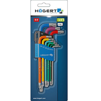 Набор ключей Torx Г-образных удлиненных цветных Hoegert S2 9 ед. (HT1W817)