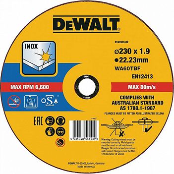 Круг отрезной по металлу DeWalt Inox 230х1,9х22,23 мм (DT43909)