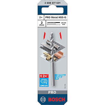 Сверло универсальное Bosch PRO HSS-G 2,0x49 мм 2 шт (2608577631)