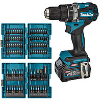 Аккумуляторная ударная дрель-шуруповерт Makita + набор бит (SET-HP002GA201-0125)