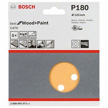 Шлифовальный круг Bosch C470 Best for Wood+Paint 125 P180 5шт (2608605072)